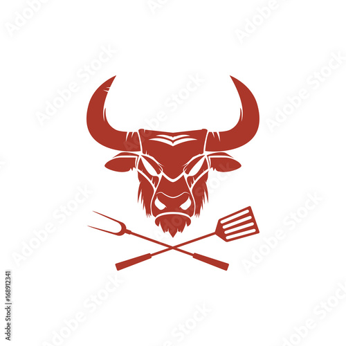 Fresh beef emblem on white background on white background. Design element for logo, label, emblem, sign. Vector illustration