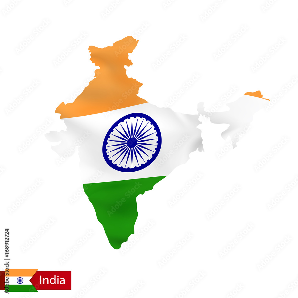 India map with waving flag of country. Stock Vector | Adobe Stock