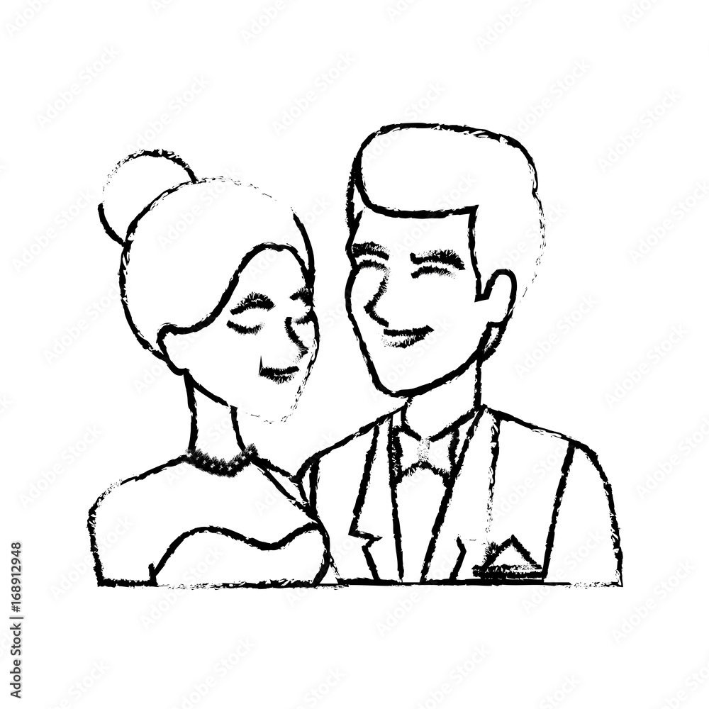 portrait wedding couple happy bride and groom together vector illustration