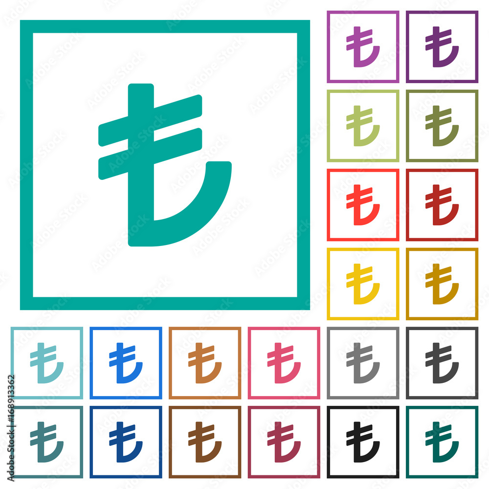 Fototapeta premium Turkish Lira sign flat color icons with quadrant frames