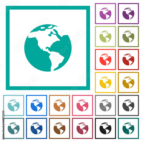 Earth flat color icons with quadrant frames
