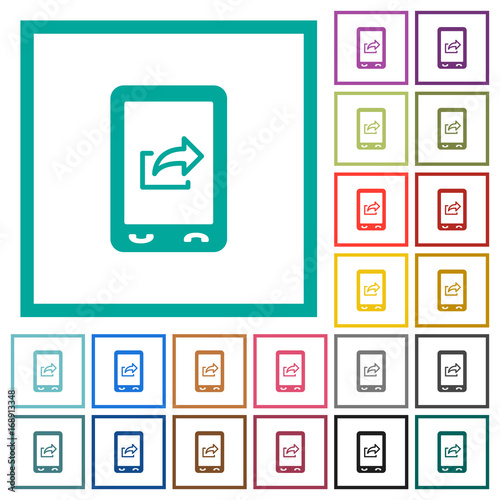 Mobile export data flat color icons with quadrant frames