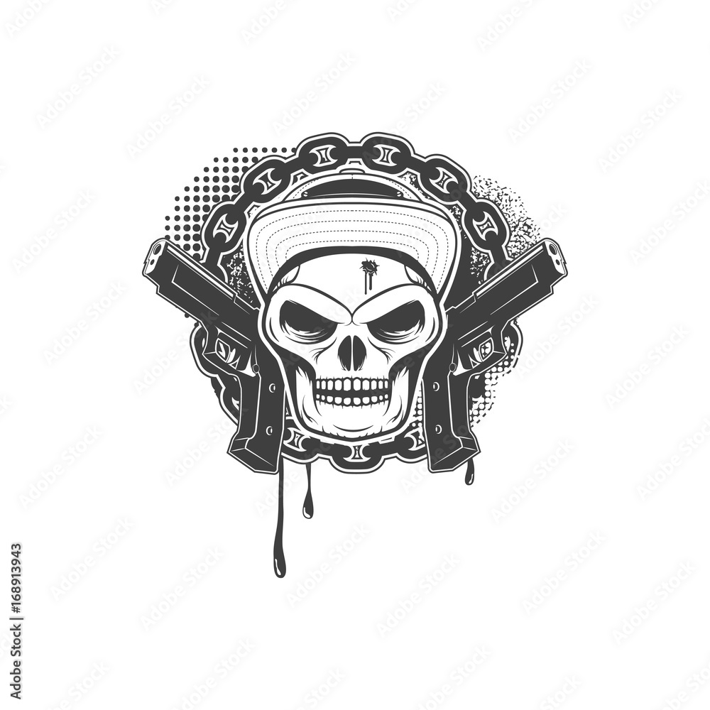 Gangster skull emblem on white background. Vector illustration Stock Vector  | Adobe Stock