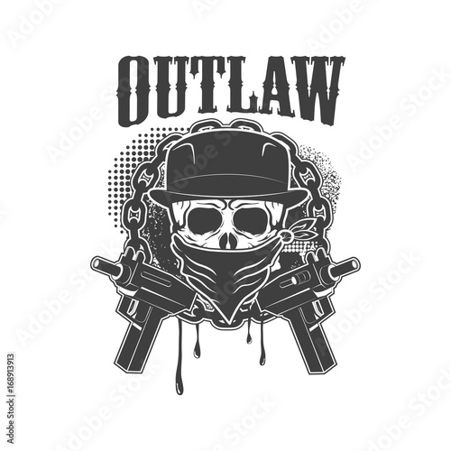 Gangster skull emblem on white background.  Vector illustration
