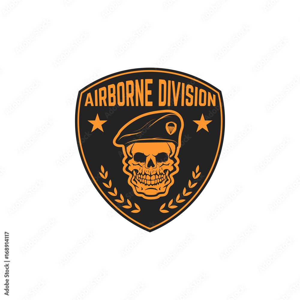 Paratrooper skull with wings. Military emblem. Design element for logo, label, emblem, sign. Vector illustration Paratrooper skull with wings. Military emblem. Design element for logo, label, emblem, sign. Vector illustration