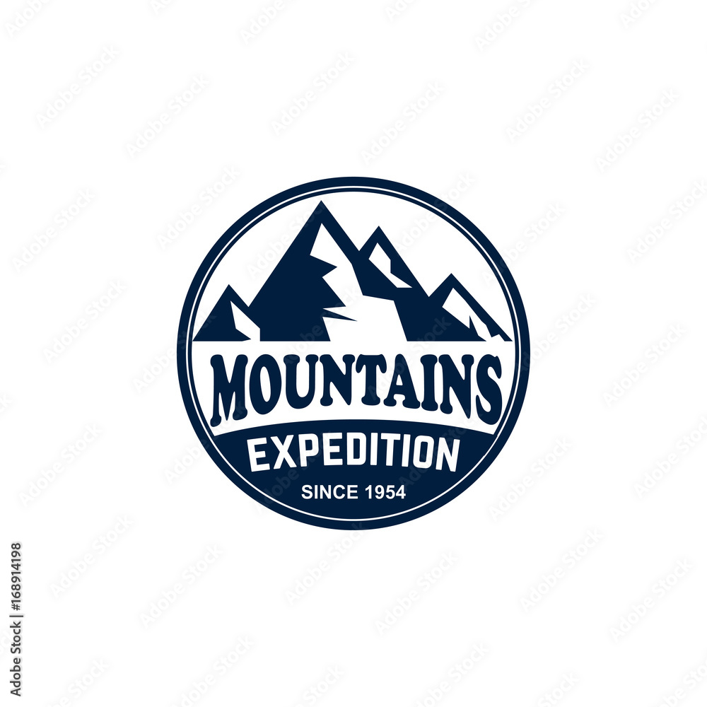 Mountain hiking emblem template. Design element for logo, label, emblem, sign. Vector illustration