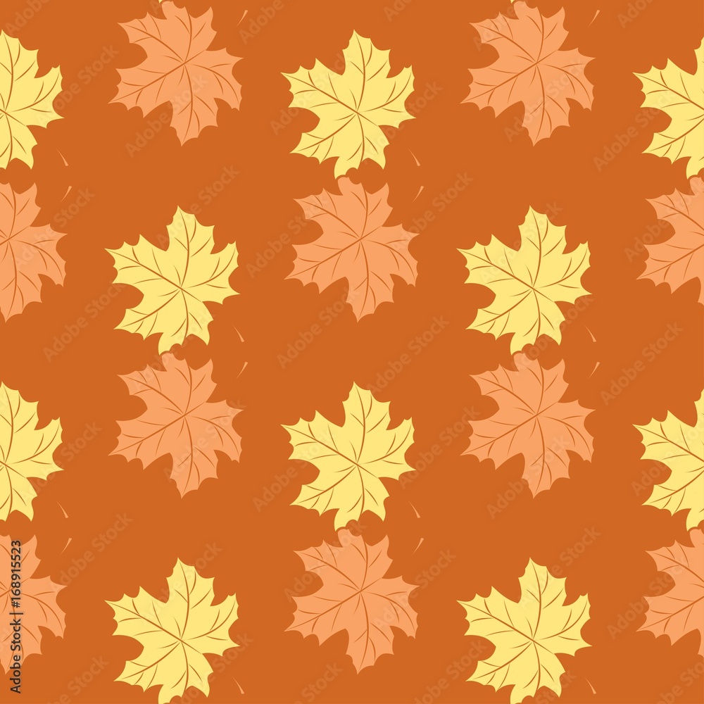 Seamless autumn background with leaves in orange, beige, brown and yellow. Ideal for Wallpaper, fabric, gift paper, pattern fills, background of web pages, autumn greeting cards. Seamless autumn background with leaves in orange, beige, brown and yellow. Ideal for Wallpaper, fabric, gift paper, pattern fills, background of web pages, autumn greeting cards.