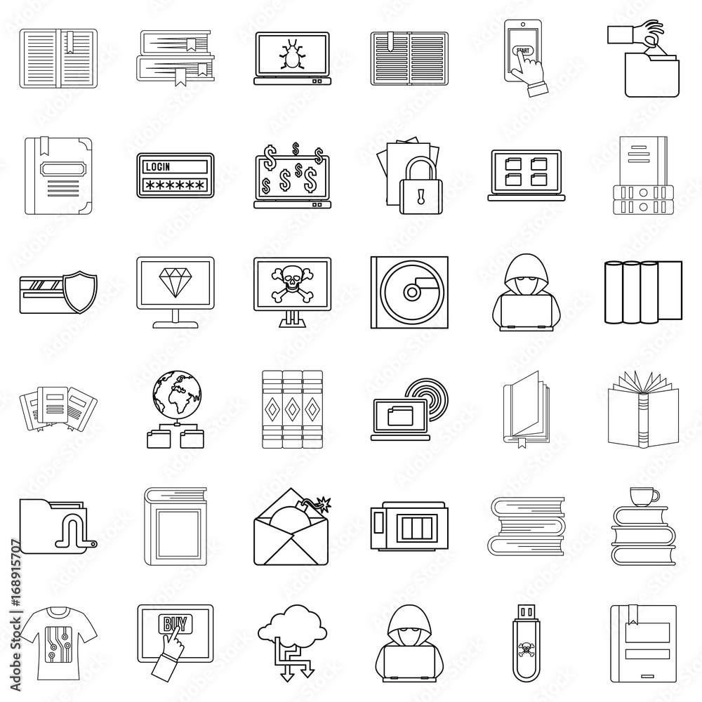 Paper icons set, outline style Paper icons set, outline style