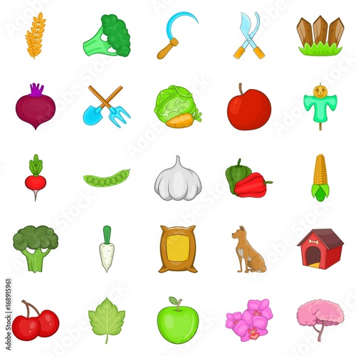 Crop icons set, cartoon style