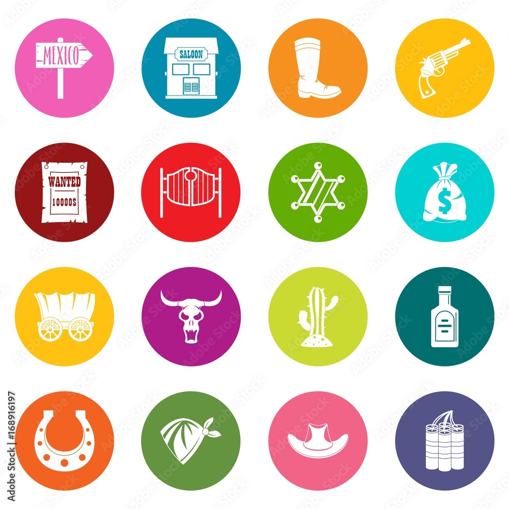 Wild west icons many colors set Wild west icons many colors set