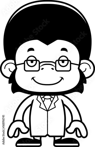 Cartoon Smiling Scientist Chimpanzee