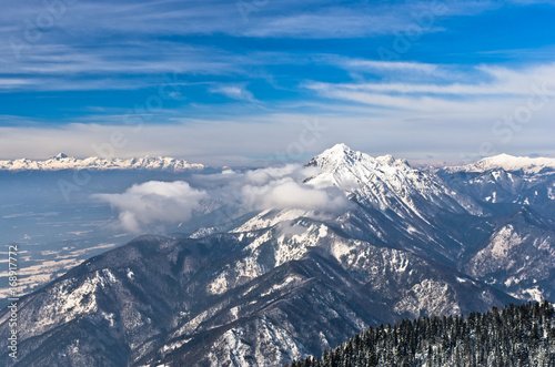 Sunny morning at the south side of the alps, mount Krvavec, slovenian alps, Slovenia