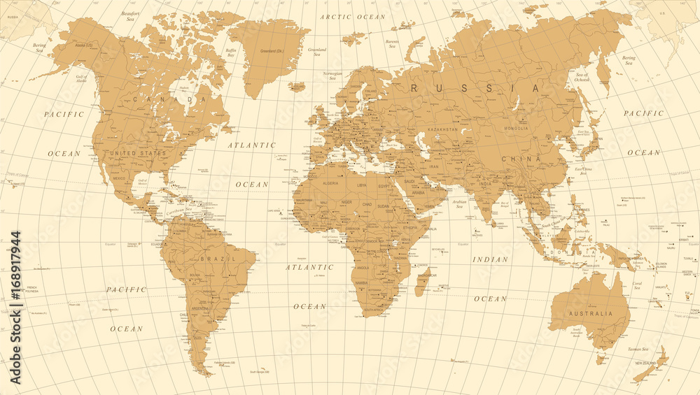 Fototapeta Mapa świata sztuka wektor. Szczegółowa ilustracja mapy świata