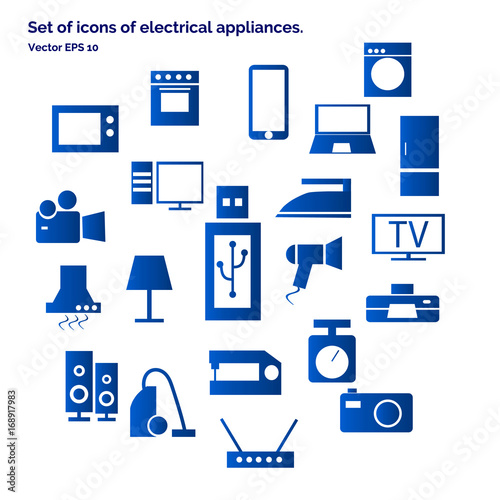 A set of icons of electrical appliances.