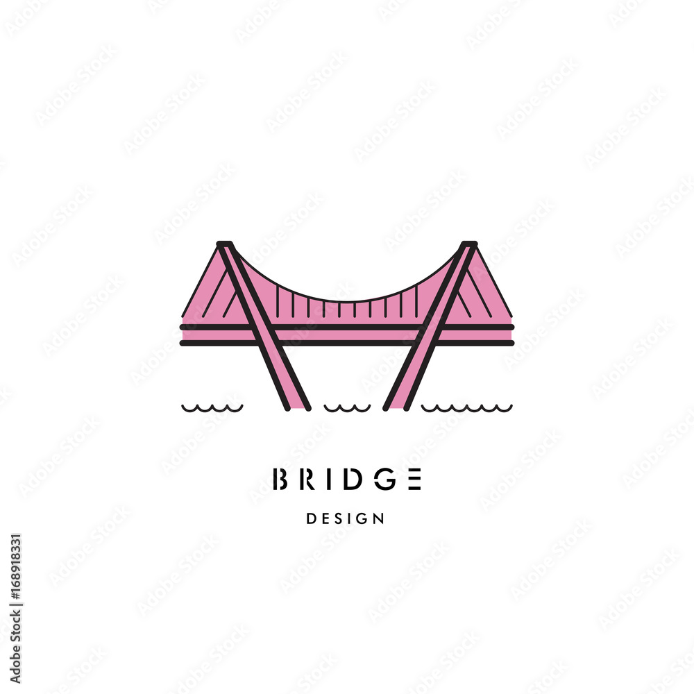 The logo with the image of the cable bridge. Vector logo of the bridge isolated on white background The logo with the image of the cable bridge. Vector logo of the bridge isolated on white background