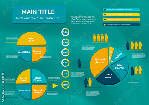 Diagrams in the form of a circle with figures of people. Presentation template with elements for reports, web design, presentations