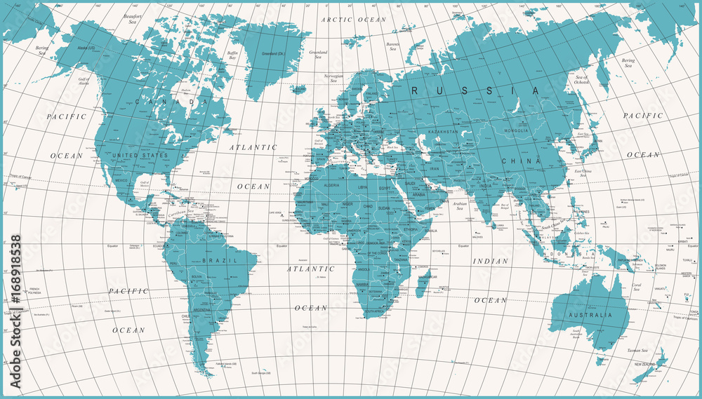 Naklejka premium World Map Political Vintage Vector