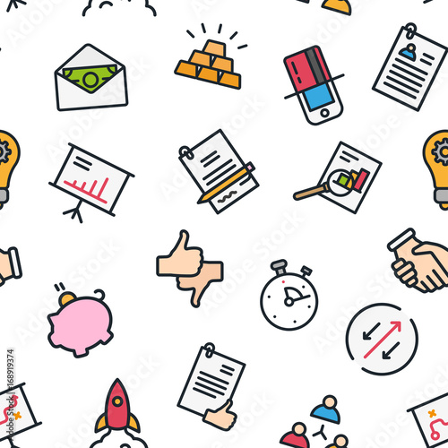 Seamless Pattern Business Minimal Color Flat Line Stroke Icon Pictogram Symbol Illustration