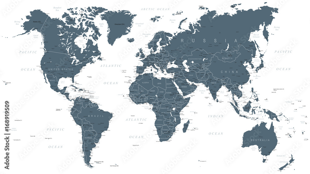 Fototapeta Mapa świata Polityczna grayscale wektor