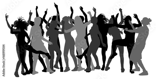 Party dancer people vector silhouette illustration. Nightlife party concept with crew dancing. Disco club event. Girl night. Bachelorette party. Lesbian event.