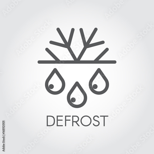 Snowflake and drop thin stroke linear icon. Defrost and freeze concept logo. Symbol of fridge or air conditioner. Vector outline label