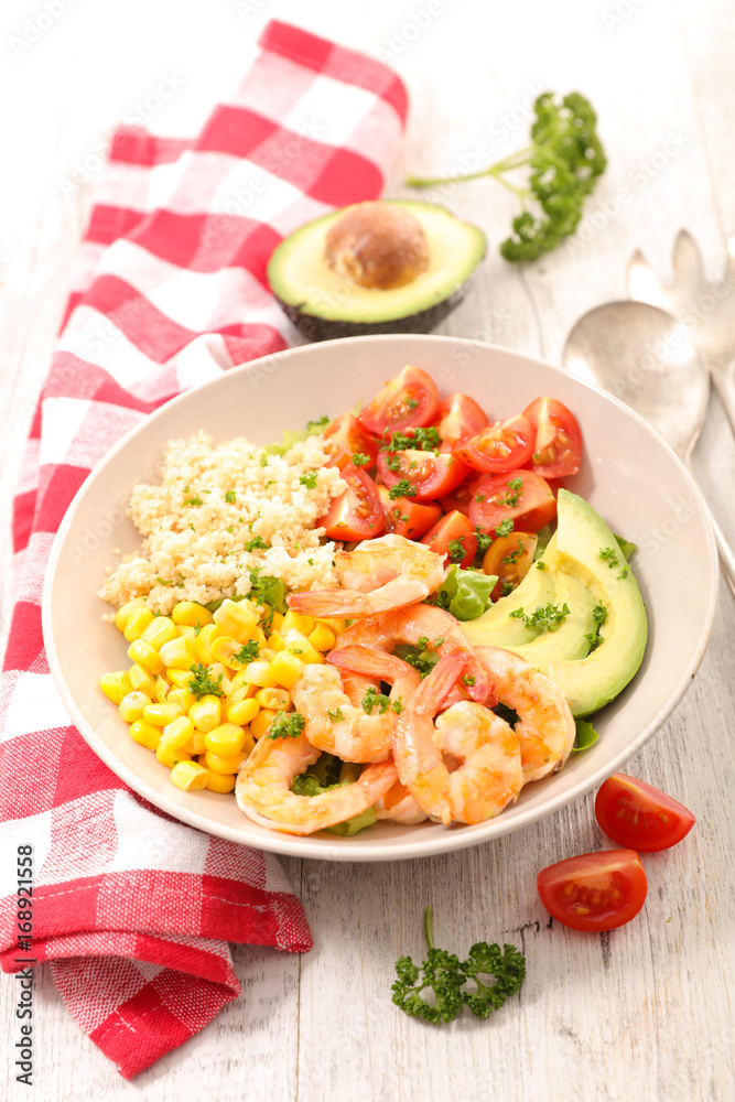 bowl of shrimp,vegetable and semolina bowl of shrimp,vegetable and semolina