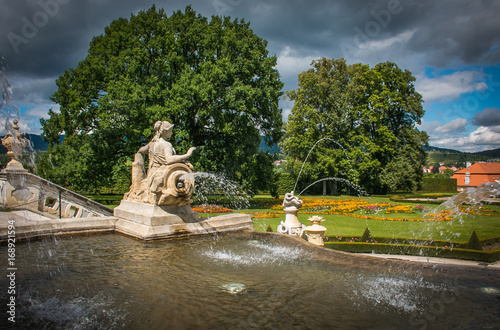 Fontana nel giardino del castello di Cesky Krumlov