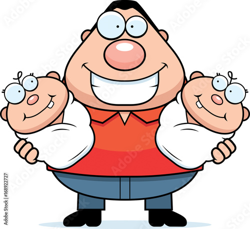 Happy Cartoon Dad with Twins