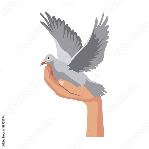 hand holding dove flying international day of peace vector illustration