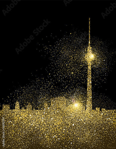 City skyline gold glitter art concept illustration