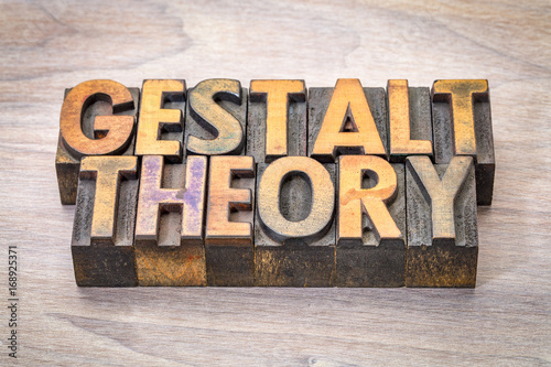 gestalt theory  word abstract in woodtype photo