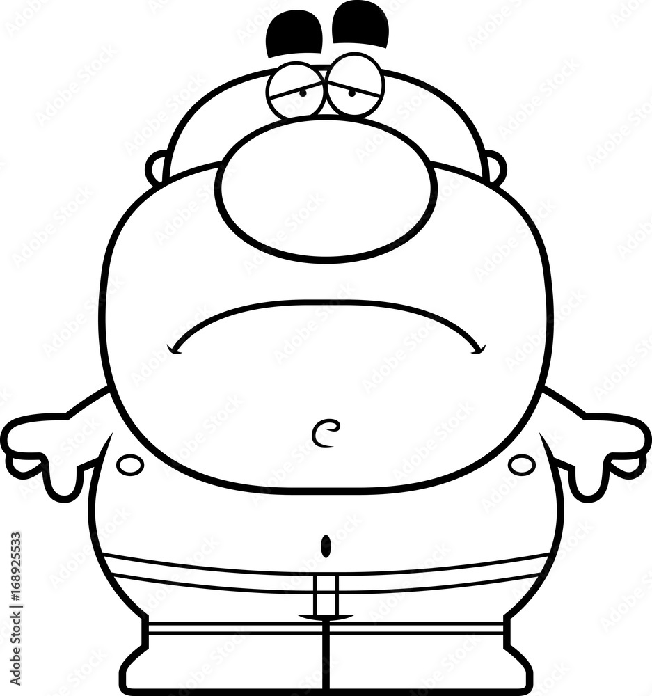 Tired Cartoon Man in Swimsuit Tired Cartoon Man in Swimsuit