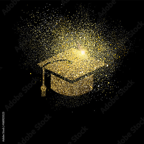 Graduation cap gold glitter symbol illustration