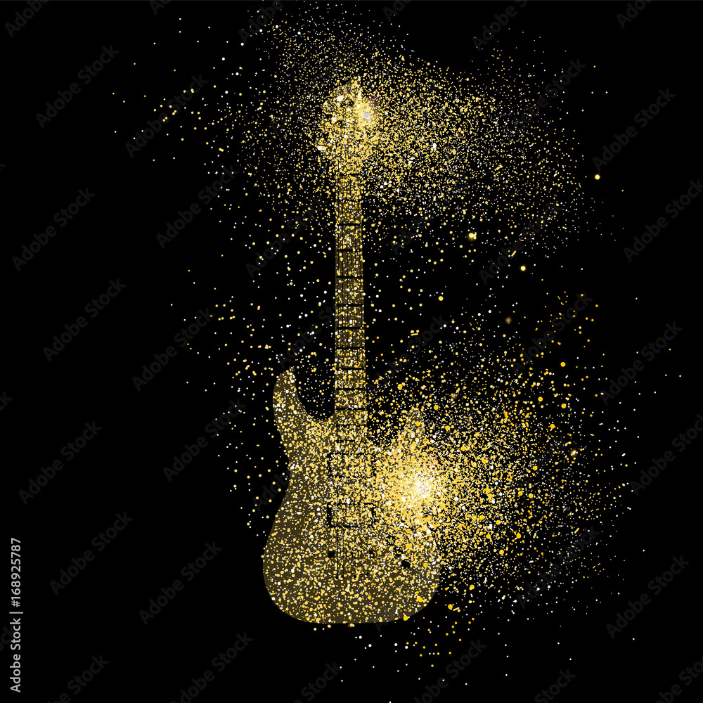 Electric Guitar gold glitter art concept symbol - obrazy, fototapety, plakaty 