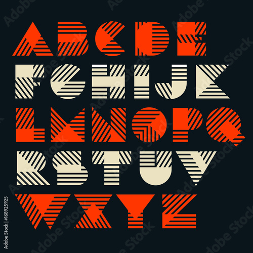 Geometric font. Square letters with diagonal strokes