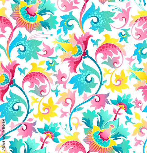 Seamless pattern with exotic flowers in Chinese style.