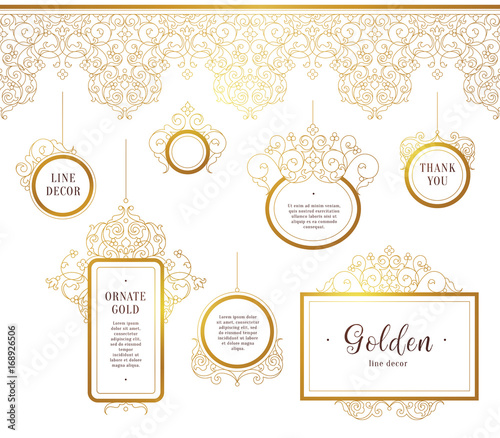 Vector golden border, frames, vignettes in Eastern style.
