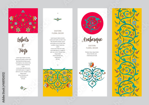 Vector ornate floral cards in Eastern style.