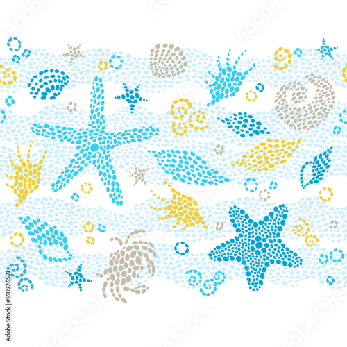Vector seamless border with sea elements.