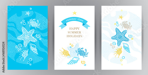 Summer Holidays cards with sea elements.