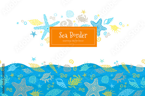 Vector seamless border with sea elements.
