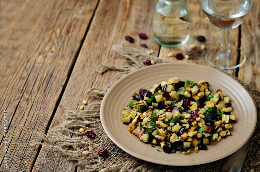 Eggplant pine nuts parsley dried cranberries salad Eggplant pine nuts parsley dried cranberries salad