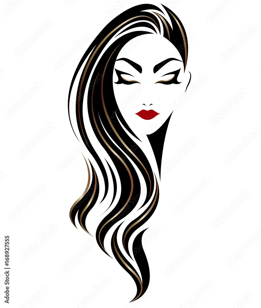 illustration of women long hair style icon, logo women on white background, vector