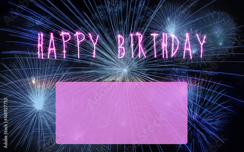 Canvas Print Happy birthday fireworks greeting with pink space for text.
