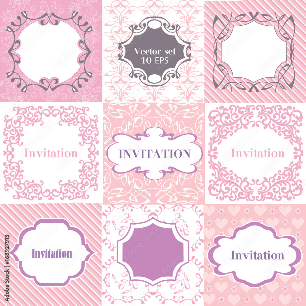Collection pink frames, cards, patterns. Can be used for Birthday, Mother's Day, Wedding, Easter, scrapbook Collection pink frames, cards, patterns. Can be used for Birthday, Mother's Day, Wedding, Easter, scrapbook