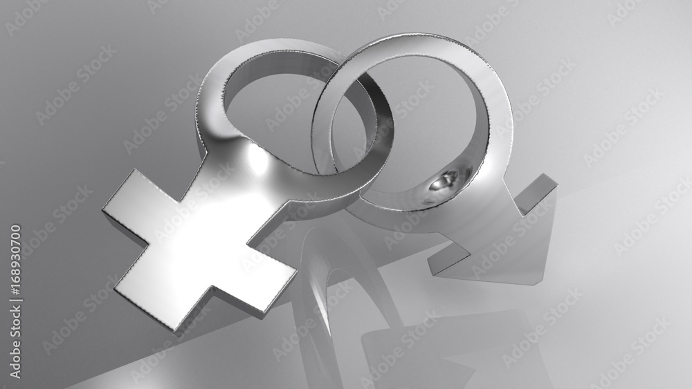 Male and Female symbols chained - 3D rendering