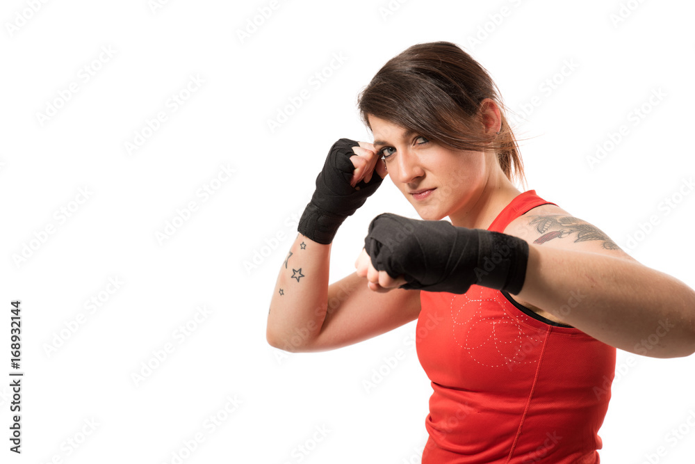 attractive girl standing in fight position - isolated attractive girl standing in fight position - isolated