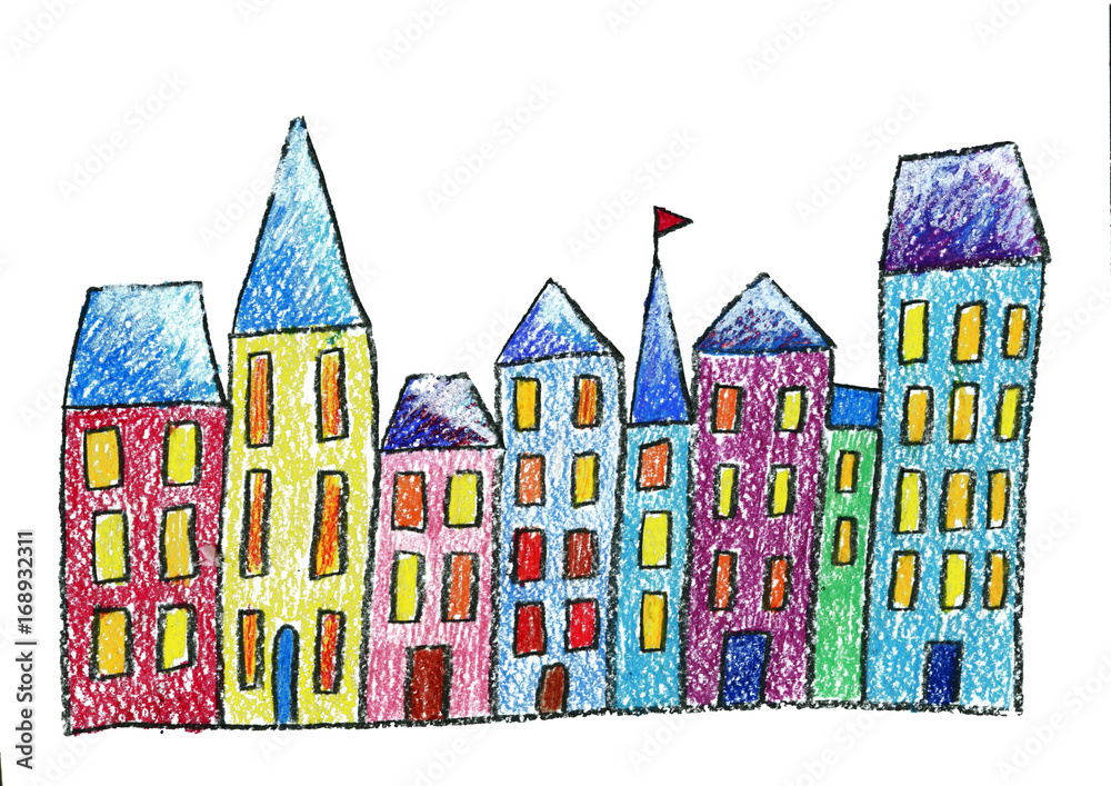 Old town Old city Christmas city Kids drawing style Children drawing Old town Old city Christmas city Kids drawing style Children drawing