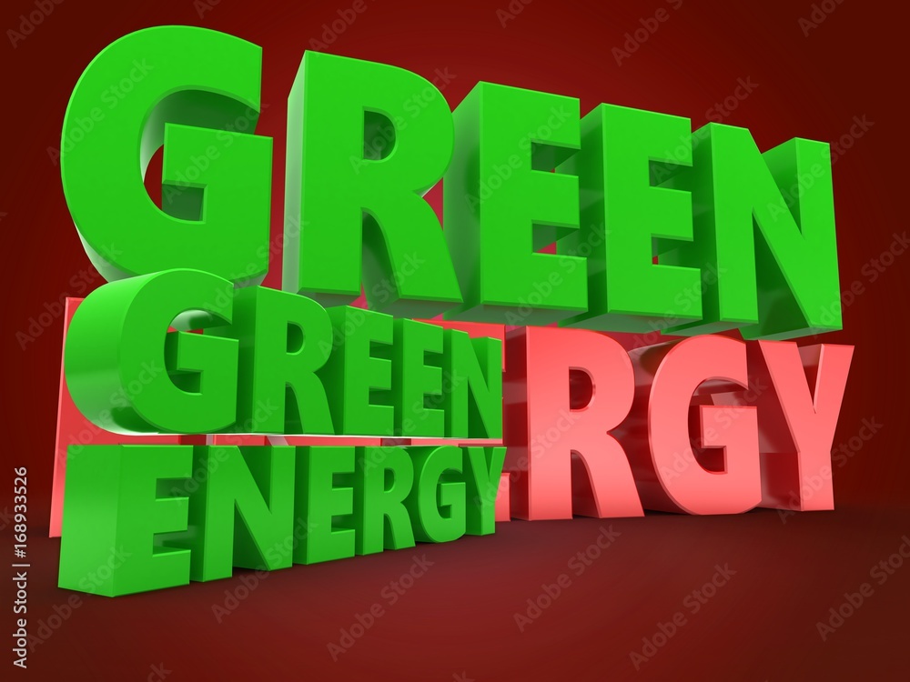 3d green energy sign with green sign