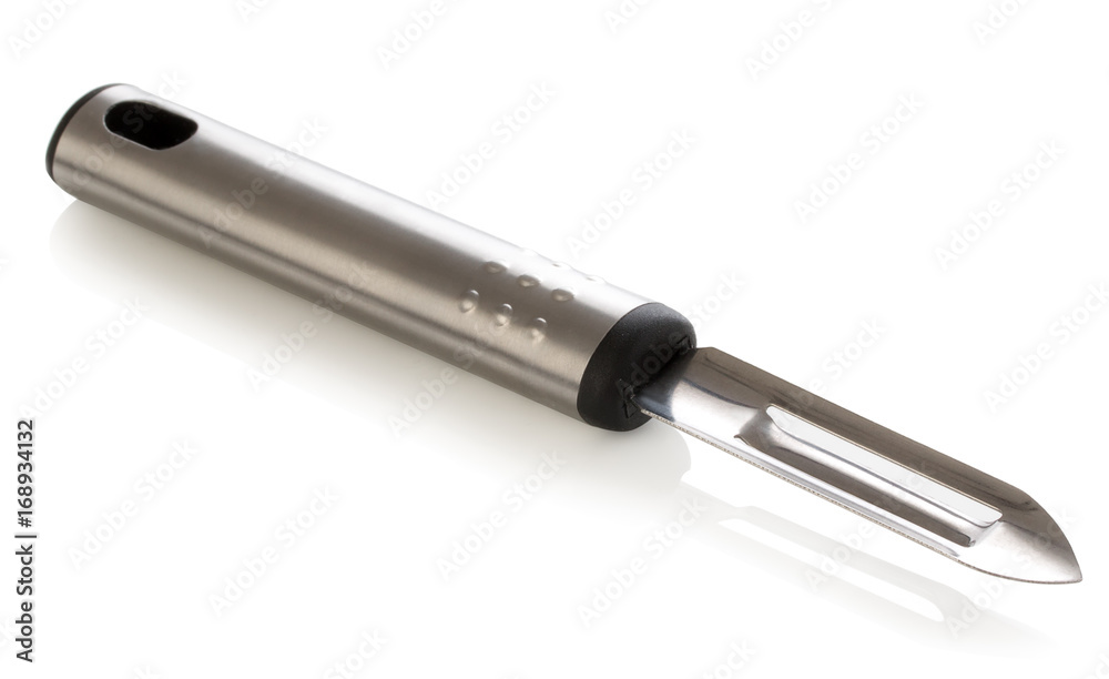 Vegetable peeler with metal handle isolated on white background Vegetable peeler with metal handle isolated on white background